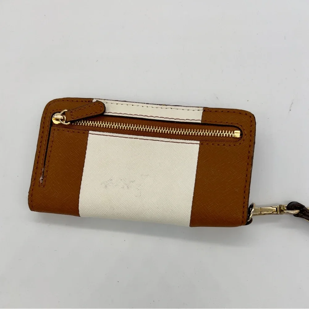 Michael Kors brown and White Stripe Zip Wristlet